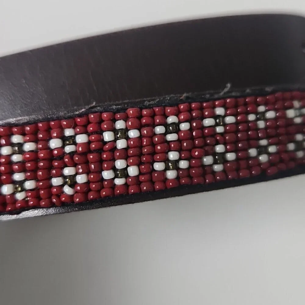 NEVADA | beaded leather belt brown red sz M